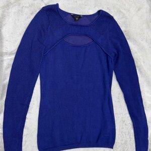 Guess Blue Cut Out Sweater with Mesh Long Sleeves, Size XXS